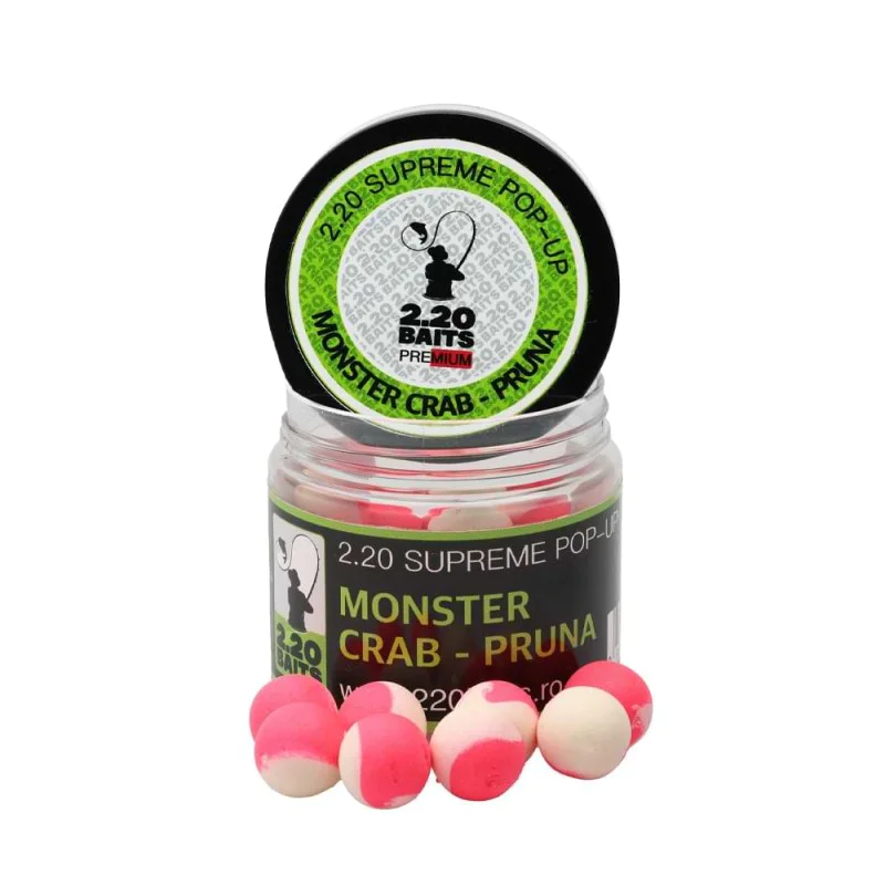 Плуващи топчета 2.20 Baits Pop-Up Supreme White - Pink Monster Crab & Plum 100 ml