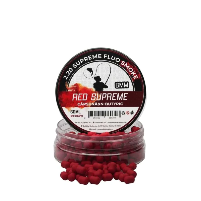 Пушещи критично балансирани дъмбели 2.20 Baits Wafter Supreme Fluo Dark Red Strawberry & N-Butyric 6 mm 50 ml