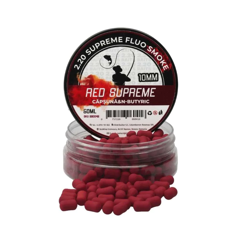 Пушещи критично балансирани дъмбели 2.20 Baits Wafter Supreme Fluo Dark Red Strawberry & N-Butyric 10 mm 50 ml