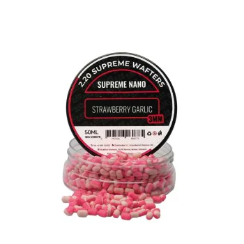 Критично балансирани дъмбели 2.20 Baits Supreme Nano Wafter White - Pink Strawberry & Garlic 3 mm 50 ml