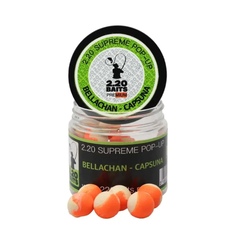 Плуващи топчета 2.20 Baits Pop-Up Supreme White - Orange 16 mm Belachan & Strawberry 100 ml
