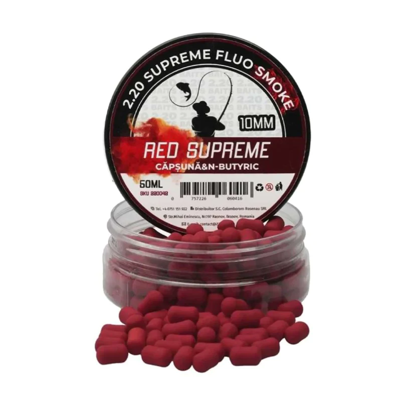 Пушещи критично балансирани дъмбели 2.20 Baits Wafter Supreme Fluo Dark Red Strawberry & N-Butyric 10 mm 50 ml