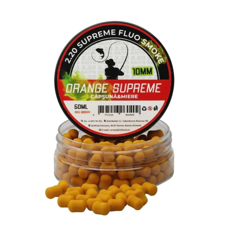 Пушещи критично балансирани дъмбели 2.20 Baits Wafter Supreme Fluo Orange Honey & Strawberry 10 mm 50 ml