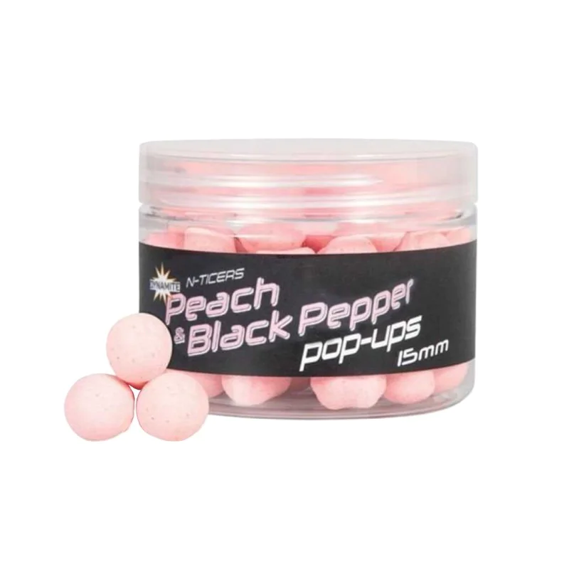 Плуващи топчета за стръв DYNAMITE BAITS N-Ticers Peach & Black Pepper Pop-Up 15mm