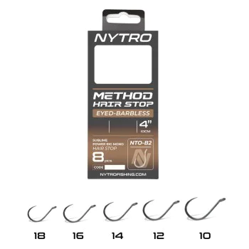Вързани куки NYTRO NTO-B2 Barbless Method Hair-Stop Ready Tied Rigs
