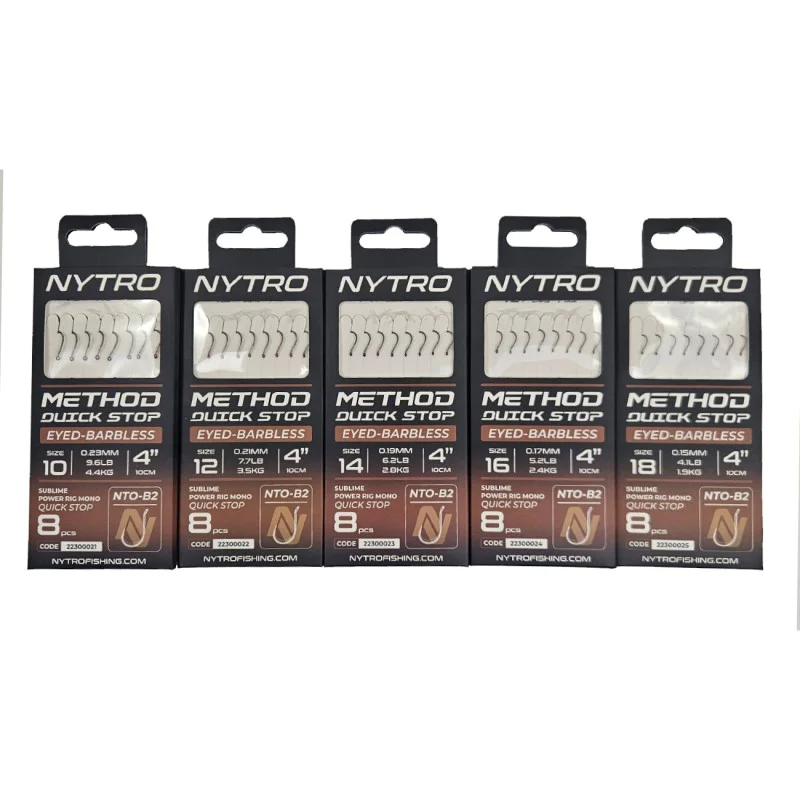 Вързани куки NYTRO NTO-B2 Barbless Method Hair-Stop Ready Tied Rigs