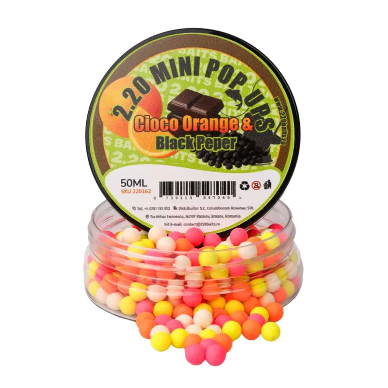 Плуващи топчета 2.20 Baits Mini Pop-up Chocolate-Orange & Black Pepper 5.5mm 50ml