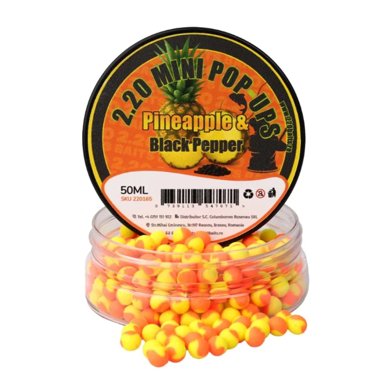 Плуващи топчета 2.20 Baits Mini Pop-up Pineapple & Black Peper 5.5mm 50ml