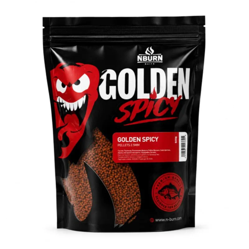 Пелети за фидер риболов NBURN Baits Golden Spicy Pellets 2–2.5mm 800g