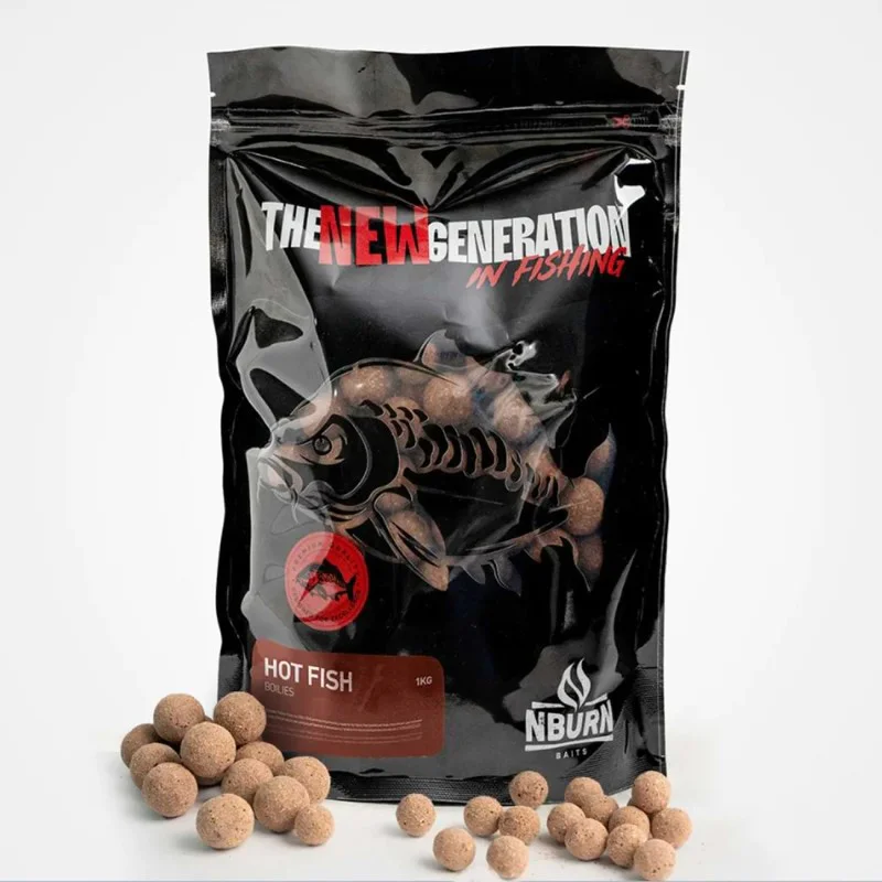 Протеинови топчета NBURN Baits Hot Fish Boilies Soluble 20mm 1kg