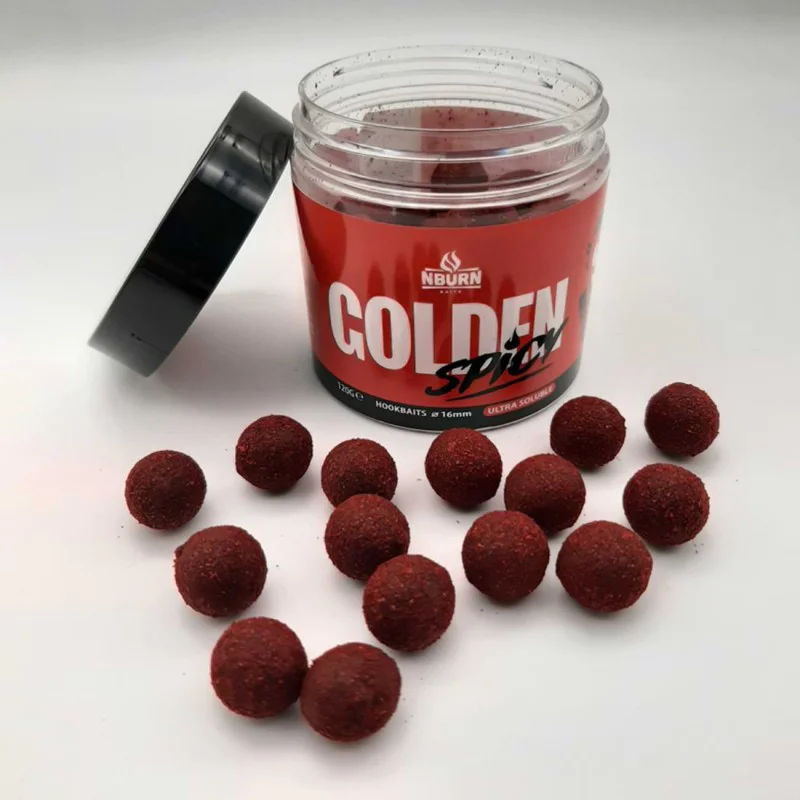 Протеинови топчета за стръв NBURN Baits Hookbaits Golden Spicy Ultra Soluble 16mm