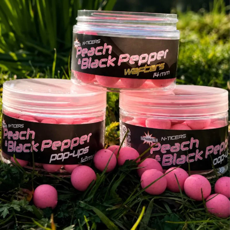 Плуващи топчета за стръв DYNAMITE BAITS N-Ticers Peach & Black Pepper Pop-Up 12mm