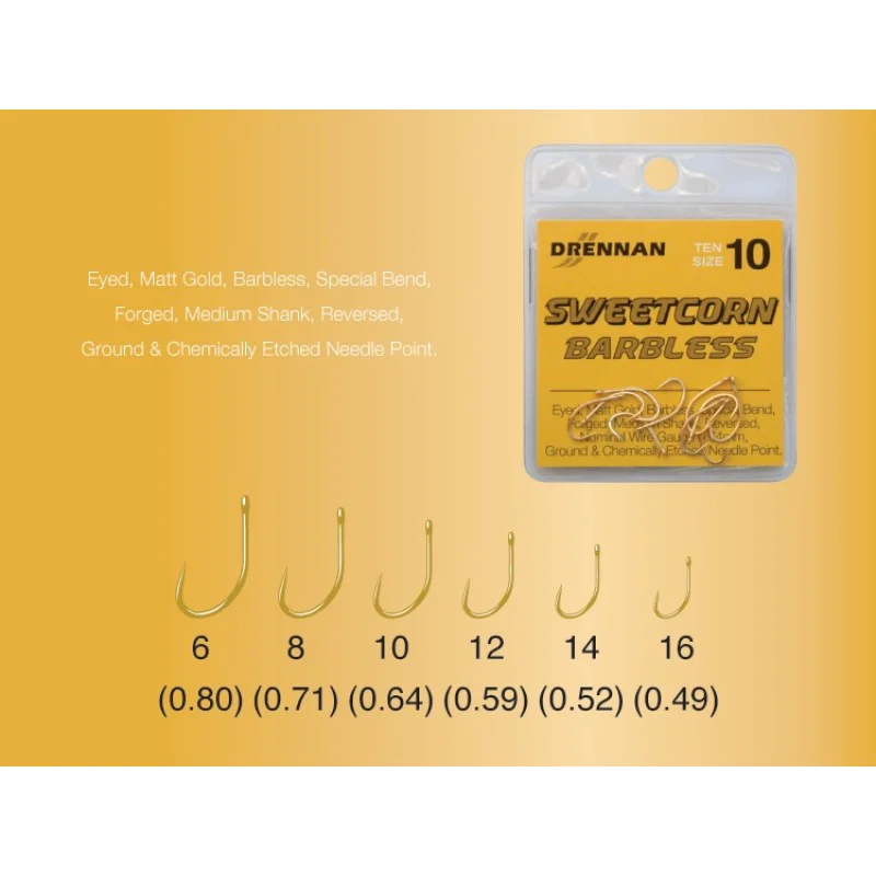Куки единични без контра DRENNAN Sweetcorn Barbless