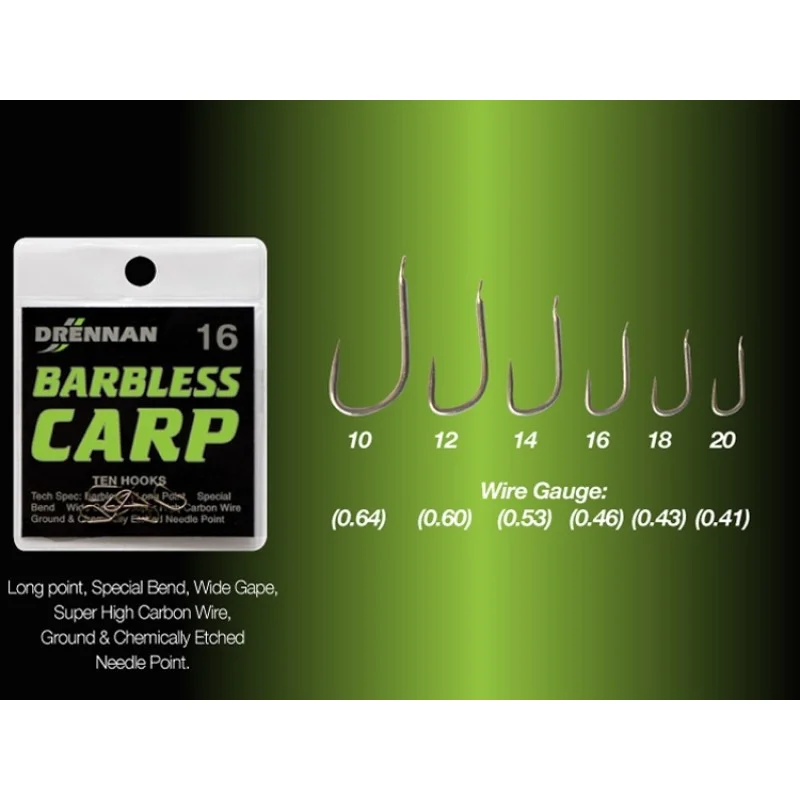 Куки единични без контра DRENNAN Barbless Carp