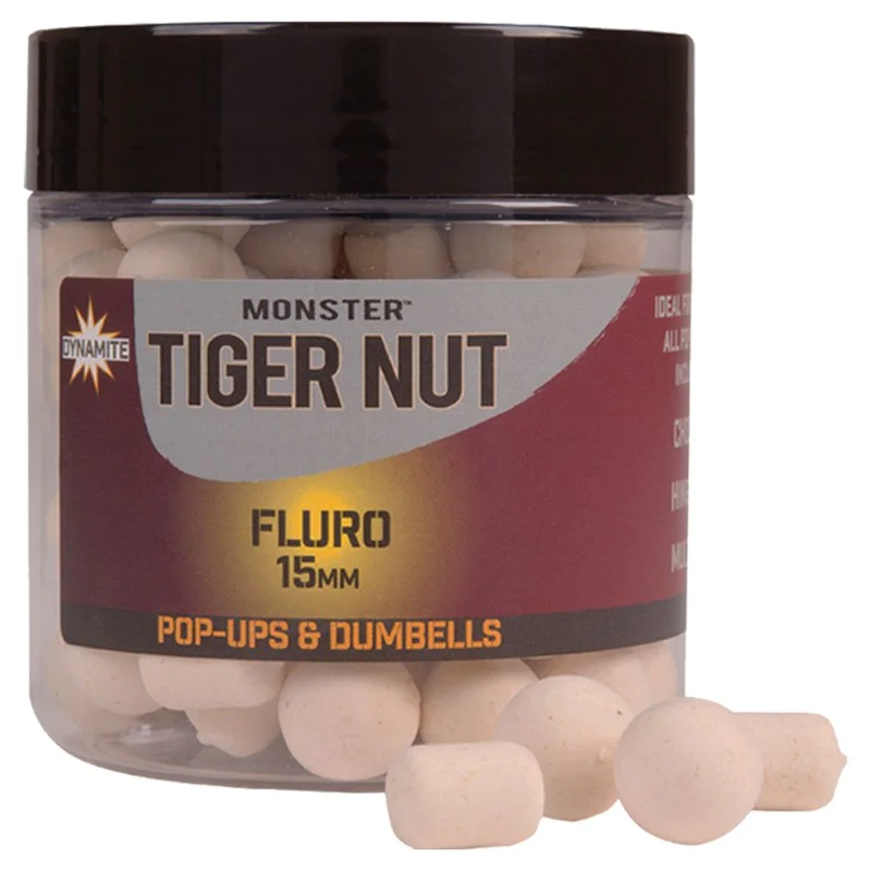 Плуващи DYNAMITE BAITS Monster Tiger Nut White Fluro Pop-Ups and Dumbells