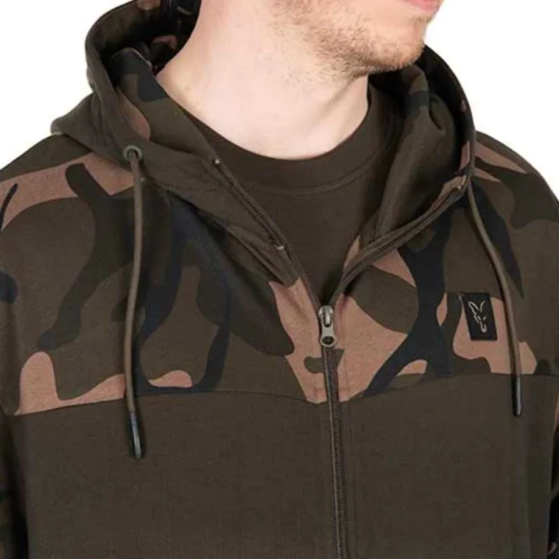 Суитшърт FOX LW Khaki with Camo Split Zip Hoody