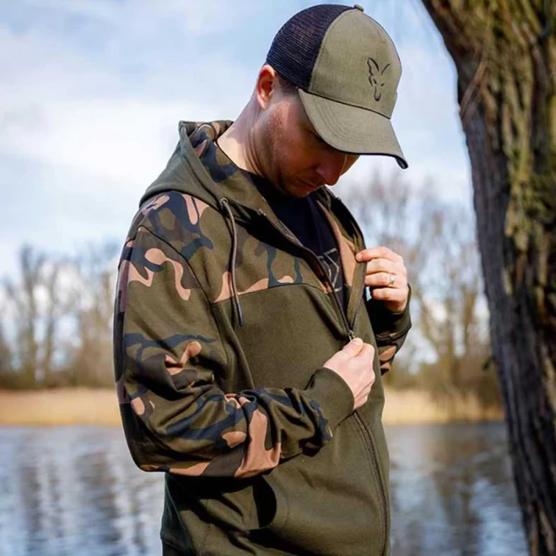 Суитшърт FOX LW Khaki with Camo Split Zip Hoody