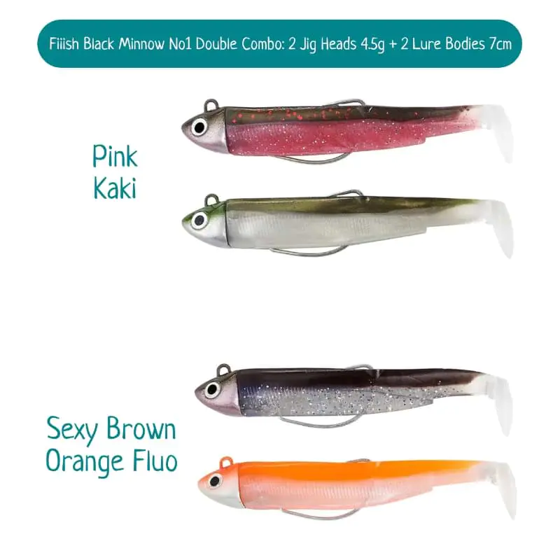 Силиконова примамка FIIISH Black Minnow No1 Double Combo 2 Jig Heads 4.5g - 2 Lure Bodies 7cm