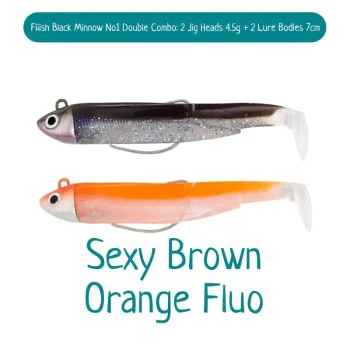Силиконова примамка FIIISH Black Minnow No1 Double Combo 2 Jig Heads 4.5g - 2 Lure Bodies 7cm