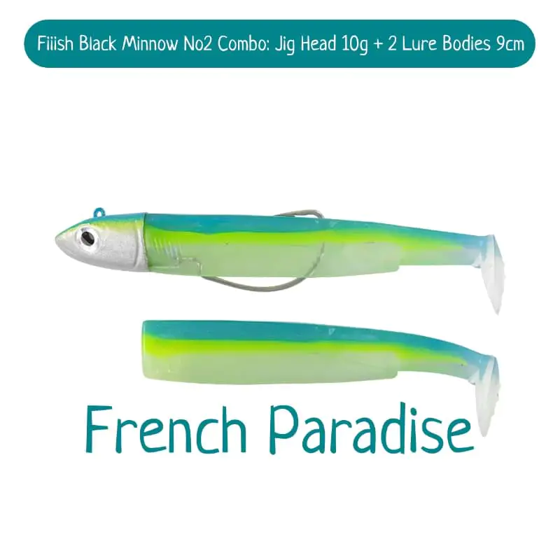 Силиконова примамка FIIISH Black Minnow No2 Combo Jig Head 10g - 2 Lure Bodies 9cm