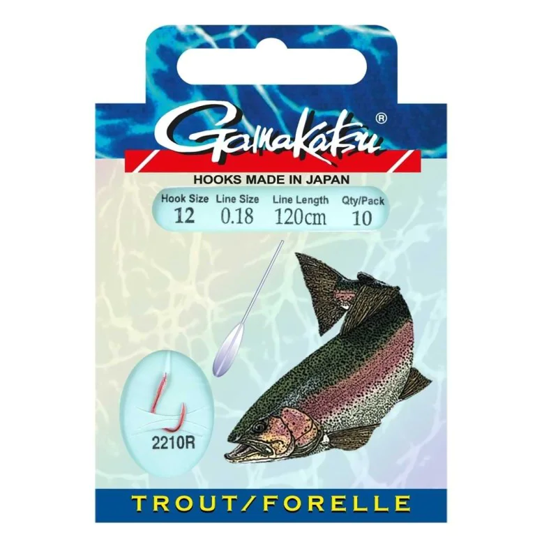 Вързани куки GAMAKATSU Trout LS-2210 Red Hooks to Nylon 120cm