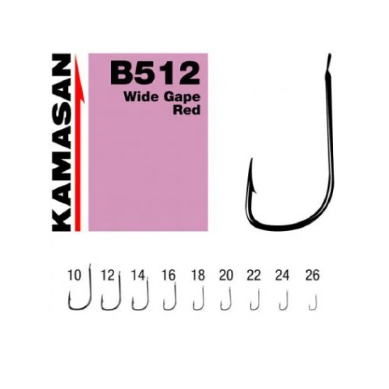 Куки единични KAMASAN B512 Wide Gape Red