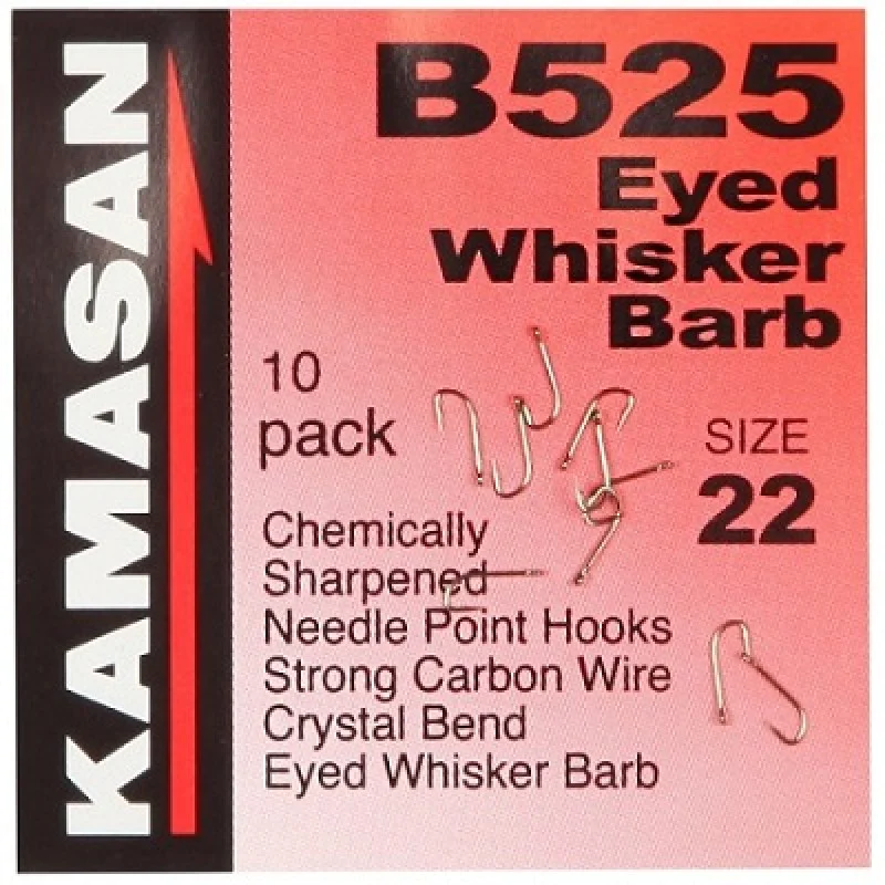Куки единични с ухо KAMASAN B525 Eyed Whisker Barb