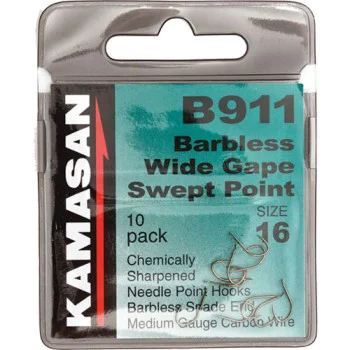 Куки единични без контра KAMASAN B911 Barbless Wide Gape Swept Point
