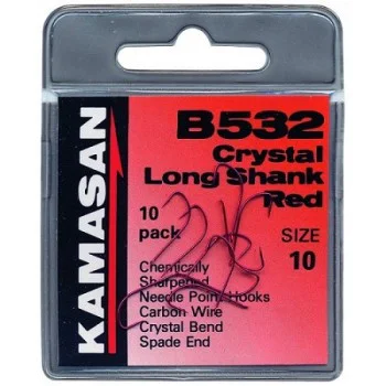Куки единични KAMASAN B532 Crystal Long Shank Red