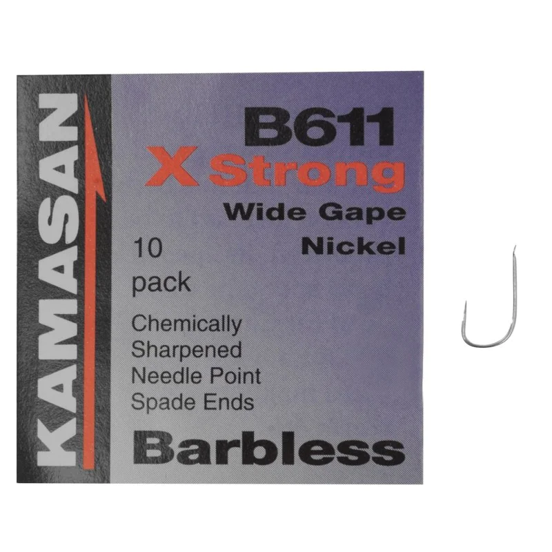Куки единични без контра KAMASAN B611 X Strong Wide Gape Nickel Barbless