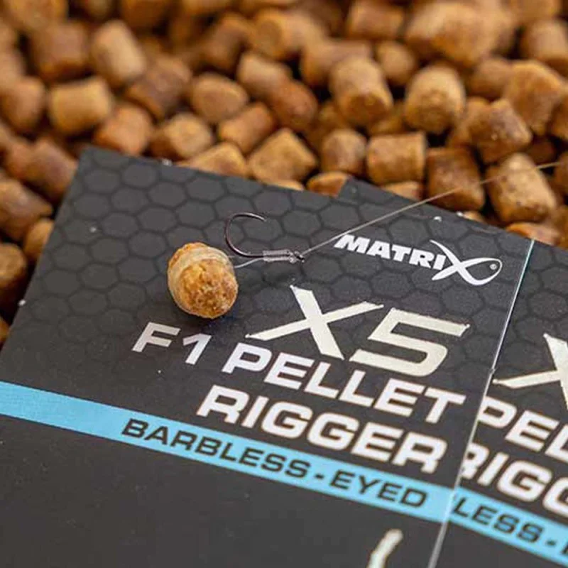 Куки единични MATRIX X5 F1 Pellet Rigger Barbless Eyed