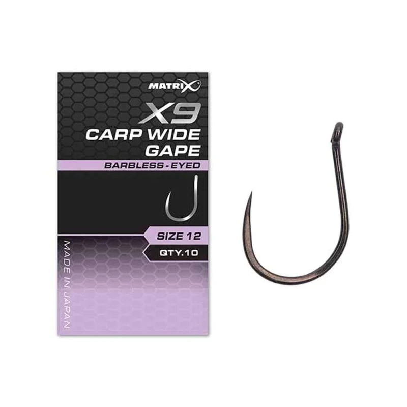 Куки единични MATRIX X9 Carp Wide Gape Barbless Eyed