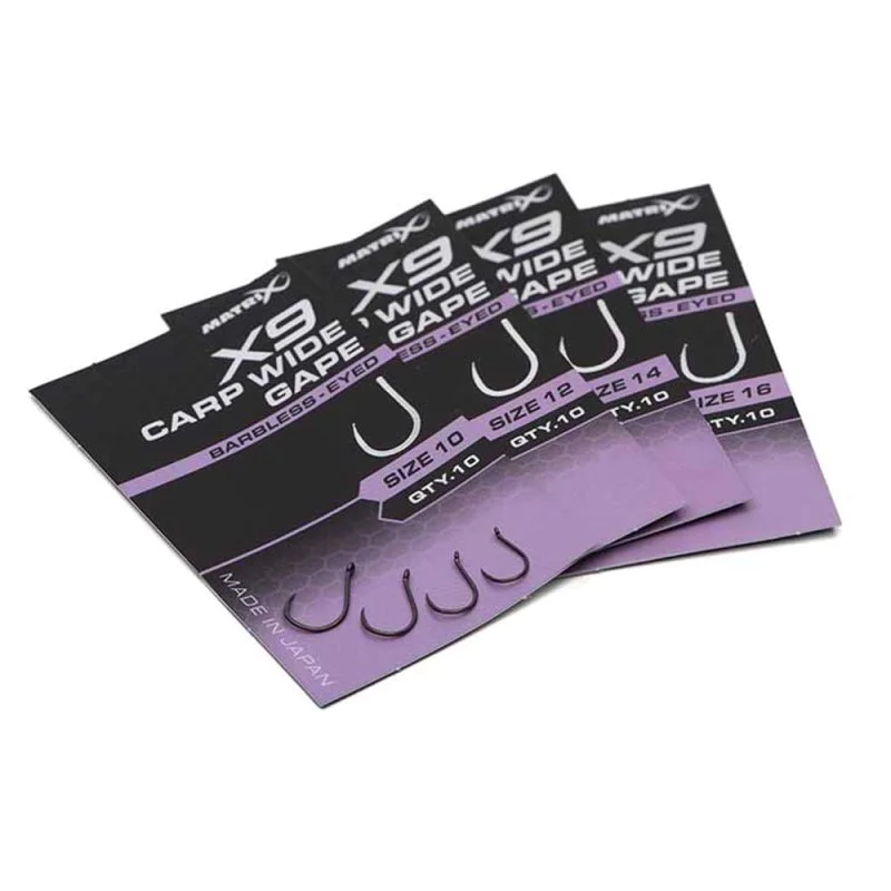 Куки единични MATRIX X9 Carp Wide Gape Barbless Eyed