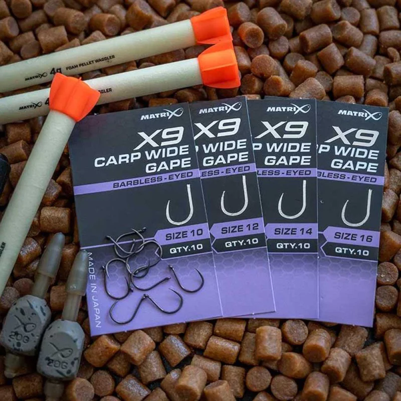 Куки единични MATRIX X9 Carp Wide Gape Barbless Eyed