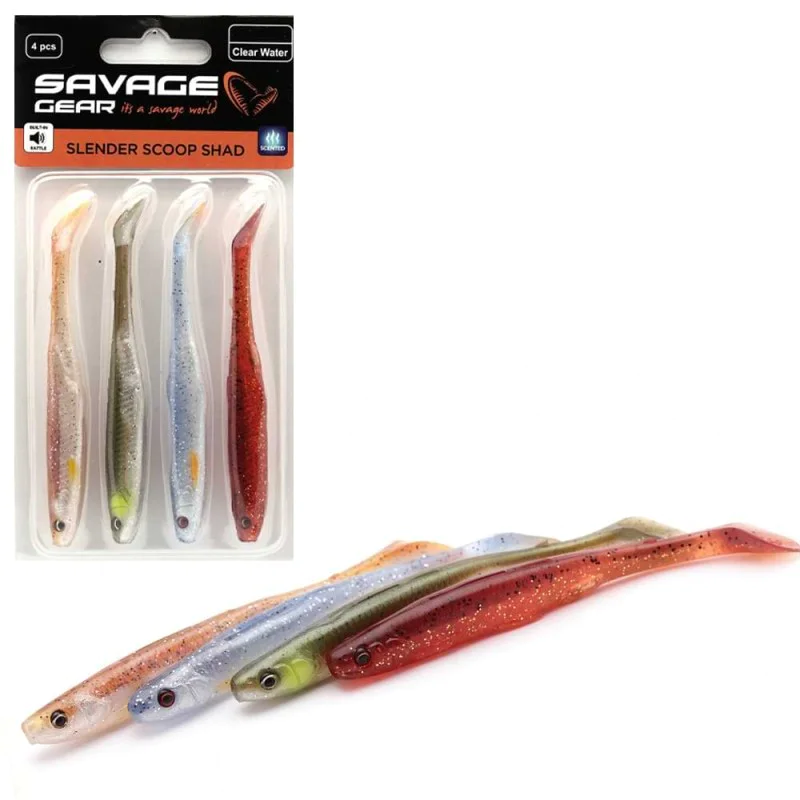 Силиконова примамка SAVAGE GEAR Slender Scoop Shad 11cm 7g Clear Water Mix 4pcs