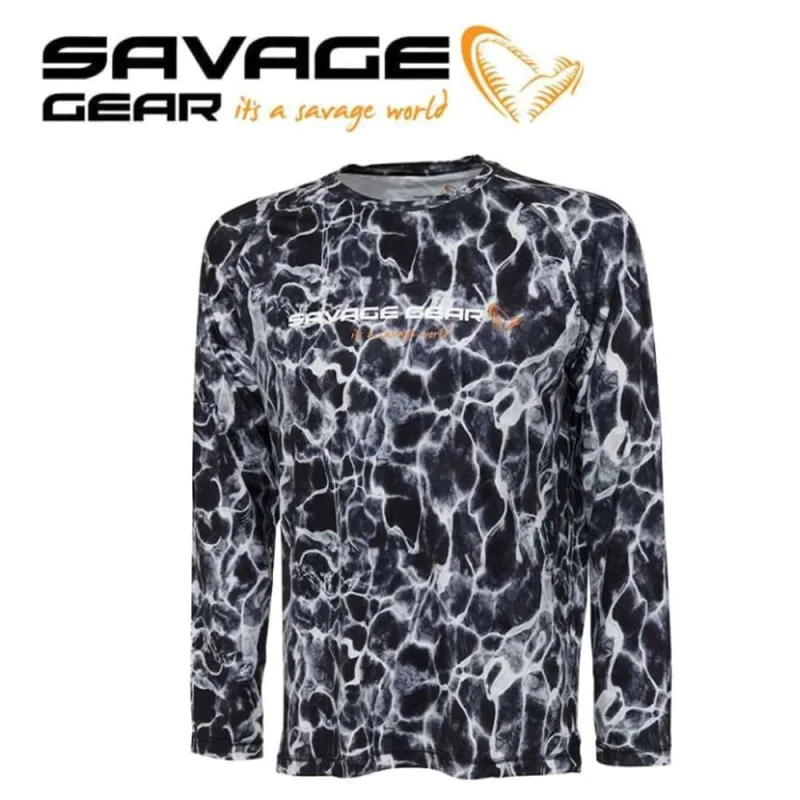 UV Блуза SAVAGE GEAR Night UV Long Sleeve T-Shirt Black Waterprint