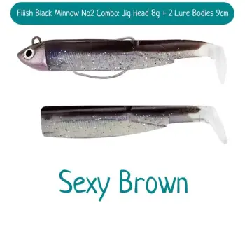 FIIISH Black Minnow No2 Combo Jig Head 8g - 2 Lure Bodies 9cm