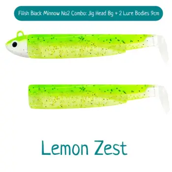 FIIISH Black Minnow No2 Combo Jig Head 8g - 2 Lure Bodies 9cm