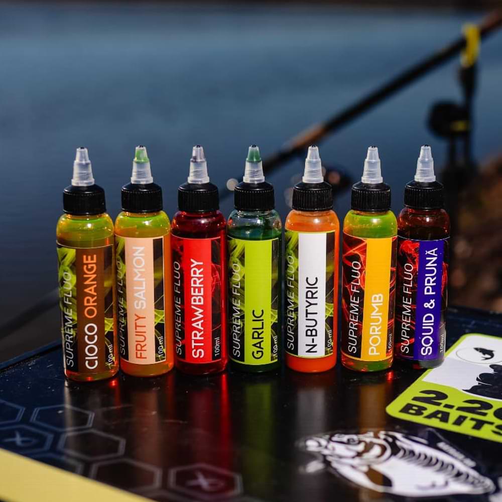 2.20 Baits Fluo Supreme Liquid Attractant Fruity & Salmon - Green & Orange 100 ml