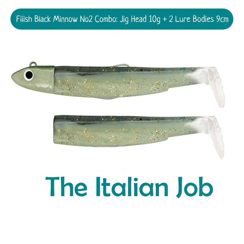 FIIISH Black Minnow No2 Combo Jig Head 10g - 2 Lure Bodies 9cm