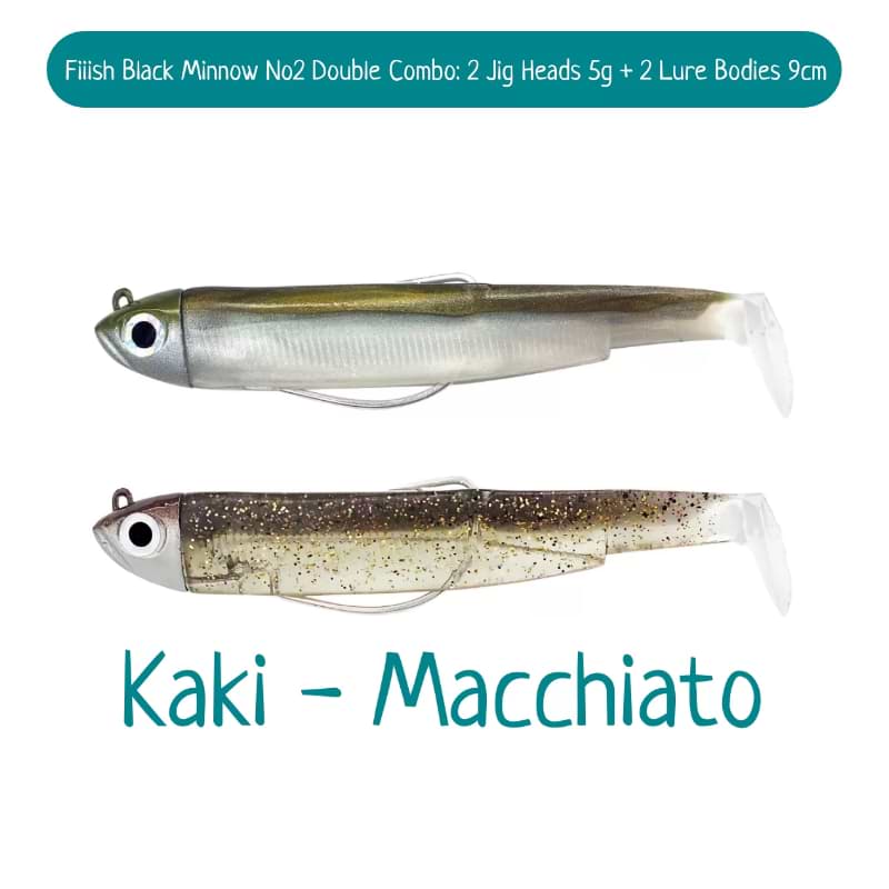 FIIISH Black Minnow No2 Search Combo 2 Jig Head 5g - 2 Lure Bodies 9cm