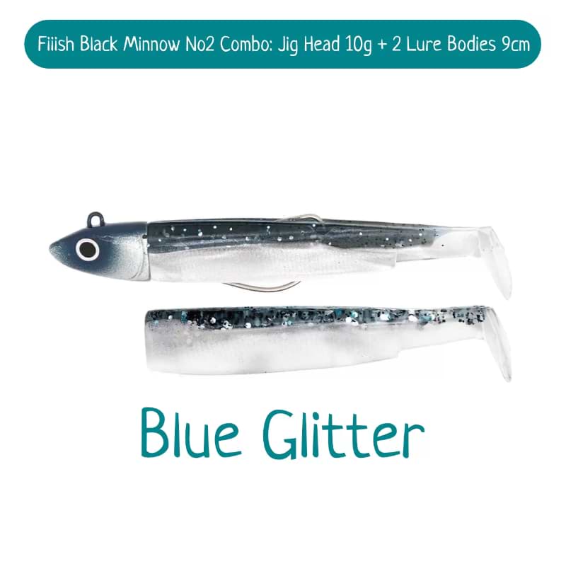 FIIISH Black Minnow No2 Combo Jig Head 10g - 2 Lure Bodies 9cm