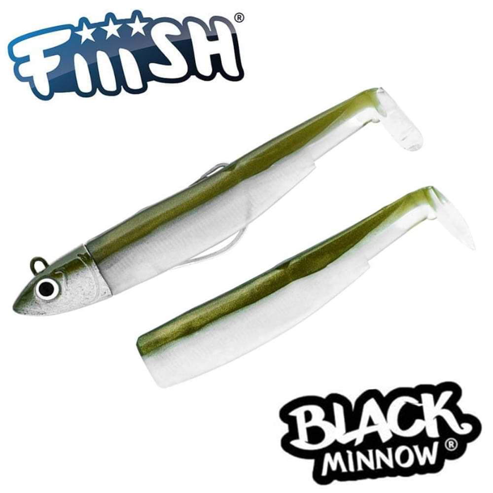 FIIISH Black Minnow No2.5 Combo Jig Head 16g - 2 Lure Bodies 10.5cm