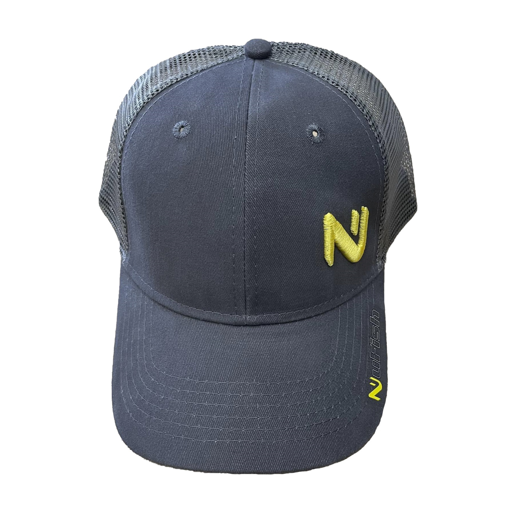 NUFISH Cap Grey Raised Yellow Logo