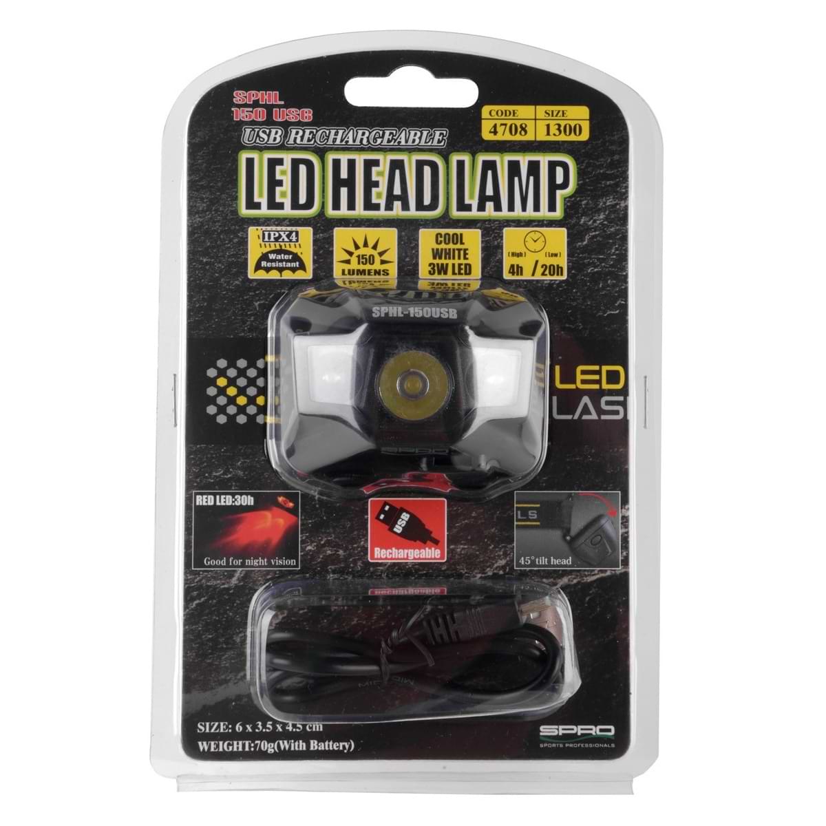 SPRO USB Rechargeable LED Head Lamp SPHL150USB