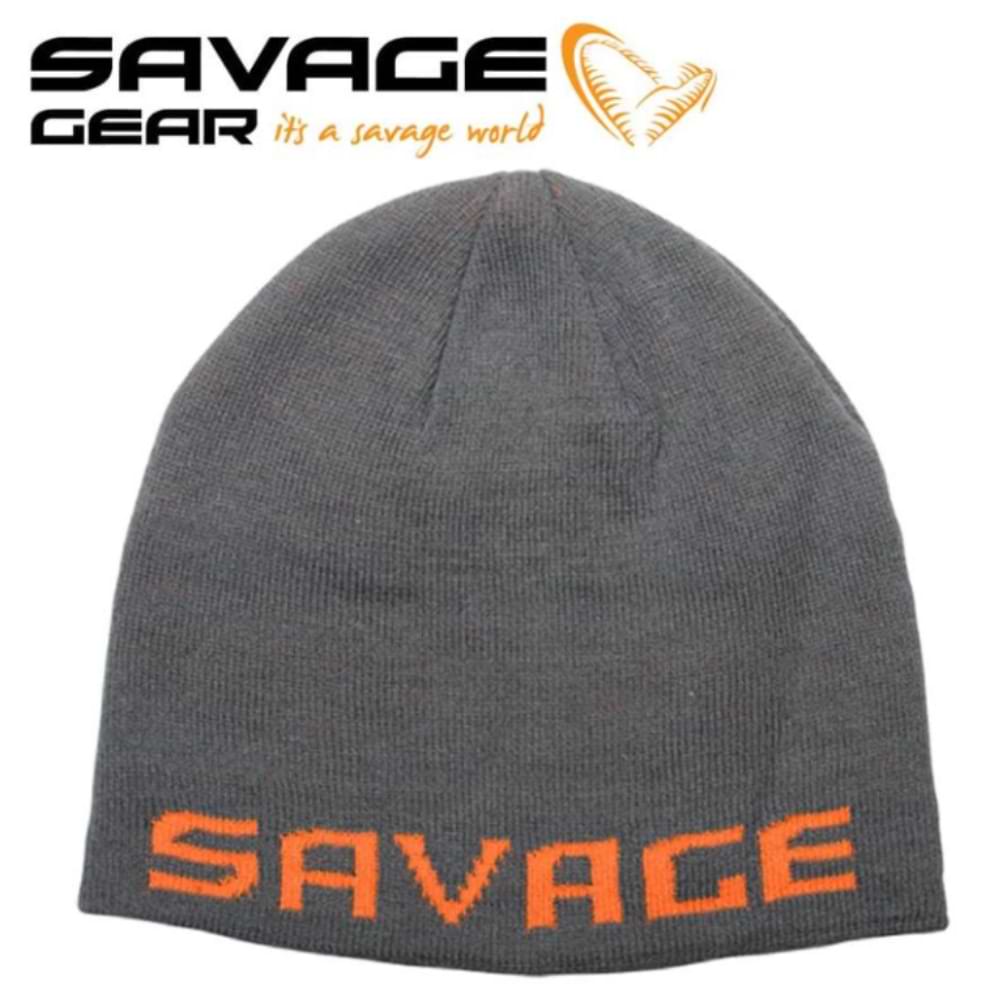 SAVAGE GEAR Logo Beanie One Size - Rock Grey and Orange