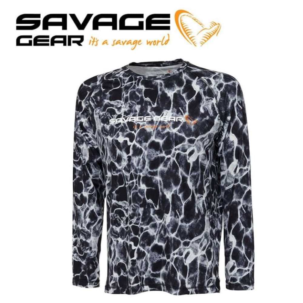 SAVAGE GEAR Night UV Long Sleeve T-Shirt Black Waterprint