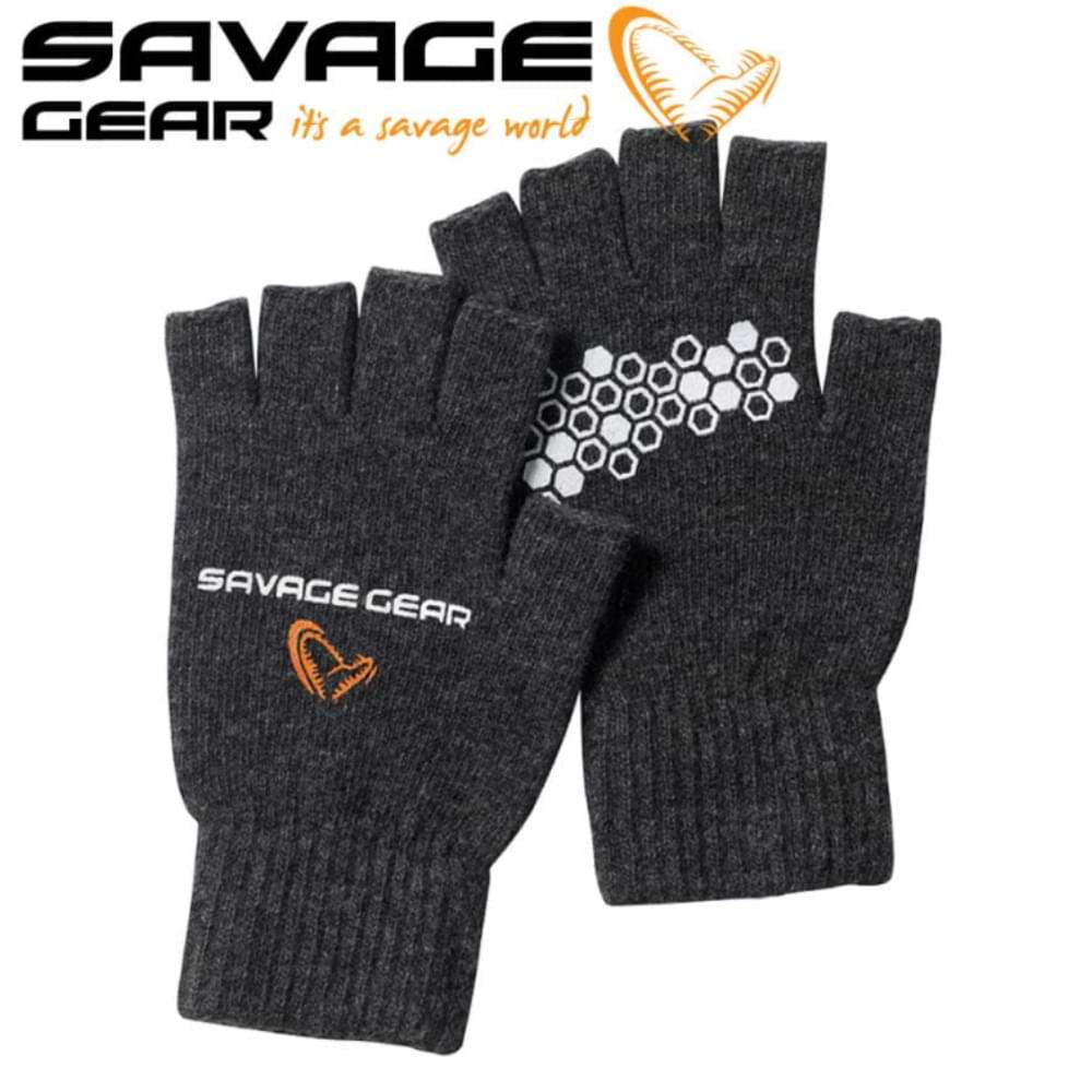 SAVAGE GEAR Knitted Half Finger Gloves - Dark Grey Melange